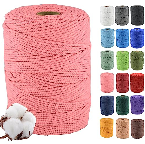 Klhamky 3mm×500m Natur Macrame Baumwollkordel - Baumwoll-Macrame-Seil, 4-Fach verdrillt aus 100% natürlicher Baumwolle für handgemachte Wandbehänge, DIY, Basteln, Stricken