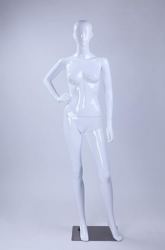 weibliche Schaufensterpuppe LF3-B abstrakte Weiß in Glanz Nase und Mund geformt (Frau LF3-B weiß glänzend)