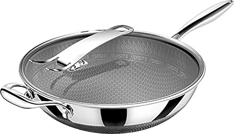 New 316 Stainless Steel Wok No Oily Smoke Double-Sided Honeycomb Non-Stick Pan Induction Cooker Pan (Diameter 34cm)