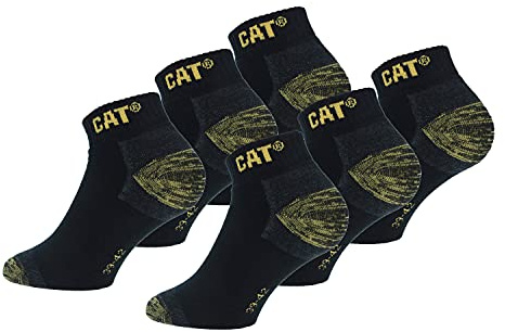 Caterpillar Premium Work Sneaker 6 Paia di Calzini Sneaker da Lavoro Uomo per Scarpe Antinfortunistiche - Doppio Rinforzo su Punta e Tallone - Filati di Ottima Qualità Spugna di Cotone (Nero, 35-38)