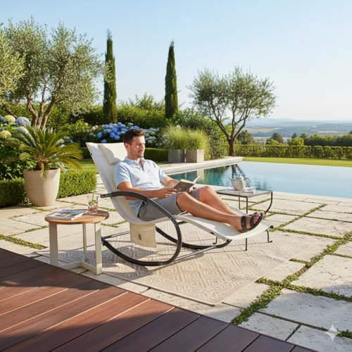 ESTEXO Sonnenliege Relaxliege Gartenliege Liegestuhl Schaukelliege Swing mit Tasche Liege Swingliege (Beige)