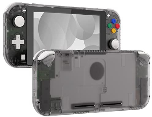 eXtremeRate Cover Scocca Custodia Pulsanti Tasti ABXY DIY Ricambio per Nintendo Switch Lite con Protezione Schermo Pellicola Vetro Temperato(NON Include Console)-Trasparente Nero