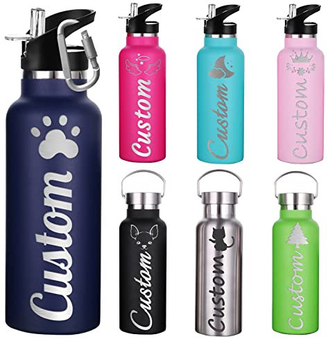WBgjsnklbnl Personalisierte Trinkflasche Mit Namen Edelstahl Thermobecher Mit Gravur für Damen und Herren Schule (350 ml/750 ml)