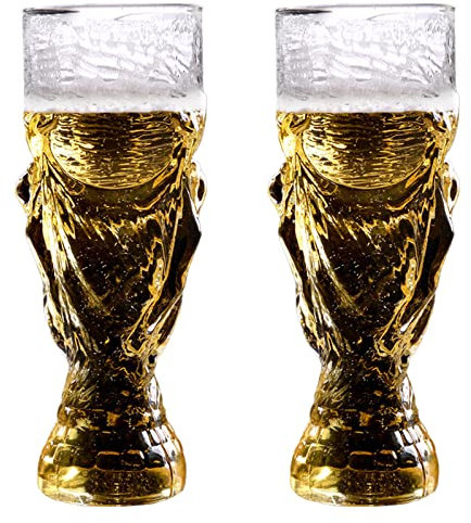 Teahutty 2 tazas de cerveza de la Copa del Mundo 2022, taza de cerveza creativa de 450 ml, taza de vidrio de borosilicato copa de vidrio para suministros de fiesta de fútbol para ver fútbol