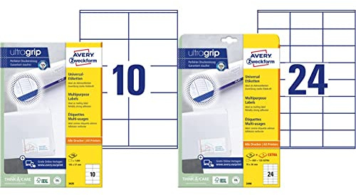 AVERY Zweckform 3425 Adressaufkleber, 100 Blatt, weiß & 3490 Adressaufkleber (600 plus 120 Klebeetiketten extra, 70x36mm auf A4, Papier matt, bedruckbare Absenderetiketten) 30 Blatt, weiß