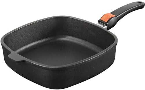 SKK große viereckige Hochrandpfanne 26x26 cm - induktionsgeeignet - eckige Aluguss beschichtete Bratpfanne & abnehmbaren Stiel - Made in Germany