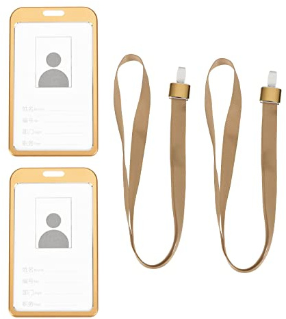 YOKIVE 2Stk Ausweishalter Vertikal Hals Schlüsselband Gold 3.7x2.3 | Schutz Karten, Aluminum, Mit Flach Clip Abnehmbar, Ideal für ID Karte