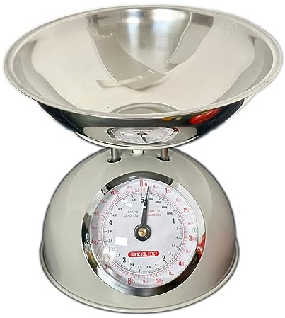 Kitchen Scales With Bowl Steelex Glossy Metal Retro Mechanical Food Weighing (Grey)