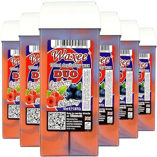 Waxee Duo Lot de 6 cartouches de cire à rouler 100 ml (framboise et myrtille)