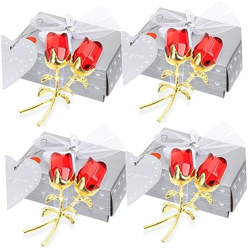 MUCKLILY 4stücke Kristallrose Figurine Wunderschöne Wasser Und Staubresistente Kristallblume Für Romantische Anlässe Wie Valentinstag Und Jubiläen Tischdekoration Für Zuhause Und