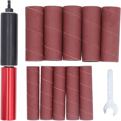 banapoy Handheld Rubber Sanding Drum, 1.5 Drill Sanding Mandrel Spindle Sander Adaptor for Drill Presses and Power Drill, 10Pcs Spindle Sander Sleeves Drive Spindle Sander for Woodworking