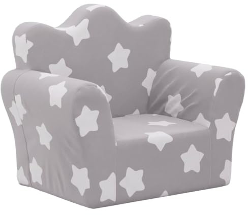 vidaXL Canapé pour Enfants, Siège avec Accoudoirs, Fauteuil avec Dossier pour Tout-Petits, Meuble de Chambre, Gris Clair avec Étoiles Peluche Douce