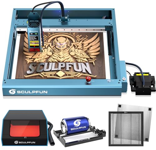 SCULPFUN SF-A9 40W Laser Graviermaschine, B1 Lasergehäuse, wabentisch, Laser rotary roller, 36000mm/min, 20/40W Ausgangsleistung, Flammenalarm, lasergravur maschine für Holz, Metall, Acryl, Leder