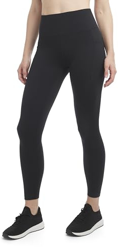 Danskin Women's Satin Stitch High Rise 7/8 Leggings, Black Salt, Medium