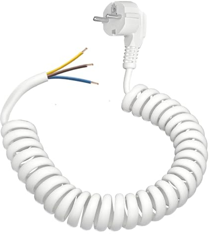 Schutzkontakt Verlängerung, Spiralverlängerung dehnbar von 0,55 m bis 2 m Max, IP20 Verlängerungskabel, Verlängerung (250V/16 A), Spiral Kabel mit Schuko Stecker, Spiralkabel 3 adrig, weiß