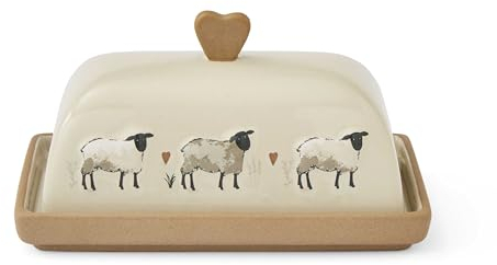 Cooksmart British Designed Ceramic Butter Dish with Lid | Large Butter Dish for All Types of Kitchens | Butter Dishes for All Sizes of Butter (Highland Sheep)