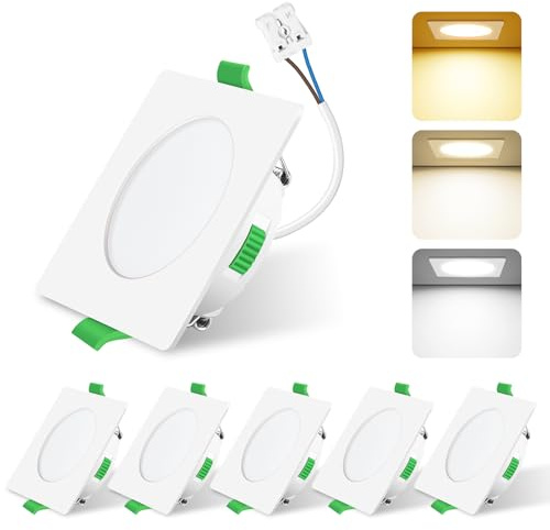 ALUSSO 6 Stück Einbaustrahler Led 68mm,4W LED Einbaustrahler Dimmbar AC 220-240V,Warmweiß 3000K Neutralweiß 4000K Kaltweiß 6500K IP44 Deckenspots für Badezimmer Küche Wohnzimmer,Weiß,Quadrat