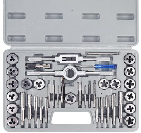 Gueenky 40 tlg. Gewindeschneider Set, M3-M12 Gewindeschneidsatz Metrisch Gewindebohrer Schneideisen Set Schneideisenhalter Windeisen Gewindeschneider Handgewindebohrer Set
