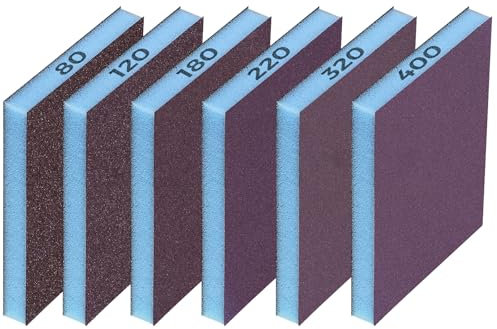 STEBRUAM 6 Stück Schleifschwamm Set,80/120/180/220/320/400 6 Verschiedene Schleifschwamm Schleifpads Sortiment für Holz Metall Wandschaum Trockenbau