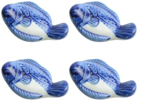 Cabilock 4pcs Fish Shape Ceramic Chopstick Holder Set and Chopsticks, Sturdy Without Burrs and Not Easy to Wear, for Restaurant and Shopping Mall Dining Table Cutlery Rest