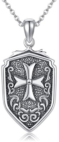 URONE Kreuz Kette Silber 925 Glaube Kreuz Schild Anhänger Halskette Rüstung Gottes Kette Kreuz Schmuck Christliche Geschenke für Herren Damen