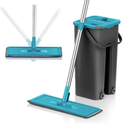Mopa Multifuncional para Azulejos Paredes y Suelos con Cubo Escurridor Sistema Autoescurrible Cepillo 6 Almohadillas de Microfibra Escurre Fácil Mop Trapeador Limpieza Tarima Atrapa Polvo Ventanas