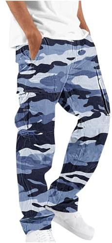Pantalon Cargo Homme Camouflage, Pantalons de Travail Homme Casuals Pantalon Treillis Militaire Tactique Coupe Droite Taille Élastique