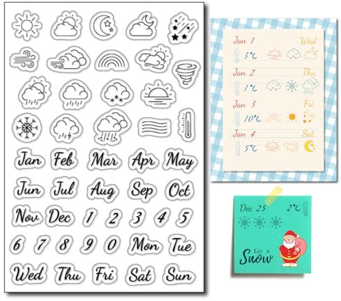arriettycraft Weather Icons Clear Stamps for Planners Mini Weather Week Rubber Silicone Seals Stamp for Calendar Planner Decoration and DIY Scrapbooking