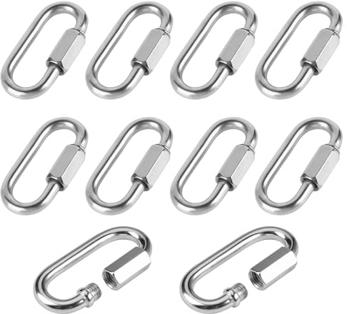 10 Pièces Maillon Rapide INOX M6, Mini Mousqueton à Vis, Mousqueton Verrouillage, Mousquetons avec Verrouillage à Vis, Mousquetons Escalade Ovale pour Camping, Randonnée, Pêche, Hamacs, Balançoires