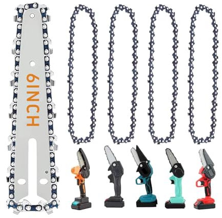 APKOL 5 Pezzi 1/4, 37 Maglie Guida Catene +1 Pezzi 6 in Barra Guida per Motosega da 6 pollici Catena per Mini Motosega di Ricambio,Catena di Ricambio