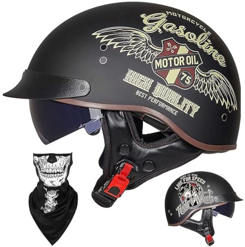 Halvhjälm Öppen Hjälm Brain - Cap Cruiser Chopper Scooter Pilot Jet-hjälm DOT+ECE Certified Personality Retro Harley Motorcykelhjälm Vintage Motorcykelhjälm(C,L=(59~60cm))