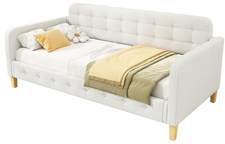 SogesPower 90x200 cm Sofabett Tagesbett, Hautfreundlicher Leinenbezug & stabile MDF-Platten für dauerhaften Komfort, Werkzeugfreie Montage in 20 Minuten