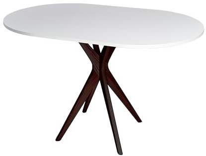 RAGABA Ovaler Esstisch klein 100x75 cm, X-Gestell, Esstich für 4 Personen, Massivholz, Modern, Platzsparend | Weiß