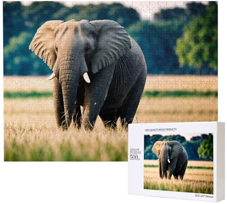 Phayah Elefant im Grasland, Puzzle, 500 Teile, Holzpuzzle für Familie, Freunde, Heimdekoration, Wandkunst, 500 x 38 cm