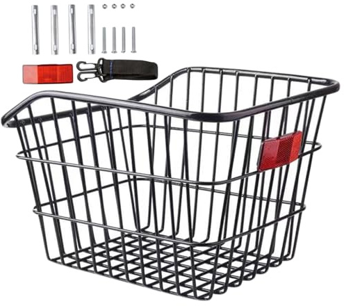 XUEYEGONGJI Panier de vélo arrière, Panier à vélo en métal à roulement Solide sans Couvercle, Grand Rack avec Planche réfléchissante, arrière