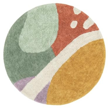 RugVista Oceana Badrumsmatta, Rund, Ø 90 cm, Flerfärgad | Moderna, Medellång lugg, Maskintvätt, Oeko-Tex 100, Badrum