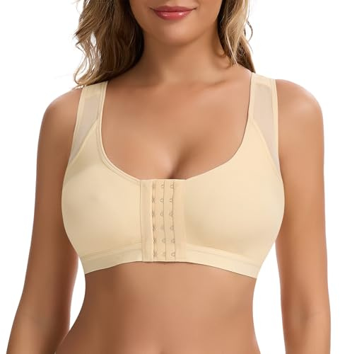 Joyshaper Womens Front Open Bras Wireless Post Op Compression Bra Wide Strap Sports Bra Full Coverage Brassiere Bralette Tank Top