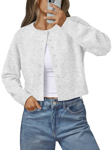 LILLUSORY Womens Cropped Cardigan Sweaters Lightweight Crop Knit Y2k Outfits Fashion Button Up Clothes Grey S
