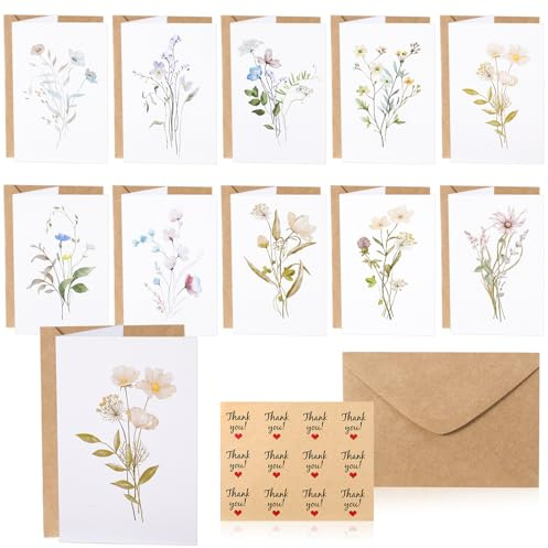 Candcamp 30 Pack Blank Cards and Envelopes with Thank You Stickers,10 Floral Designs, Envelopes Stationary Set Greeting Cards for Thank You, Wedding, Birthday, Invitations