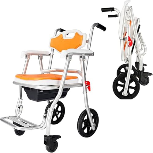Mobiler Toilettenstuhl - Wasserdichter Duschstuhl mit Rollen, Faltbare Fußstütze, ideal für Toilette und Badehilfe