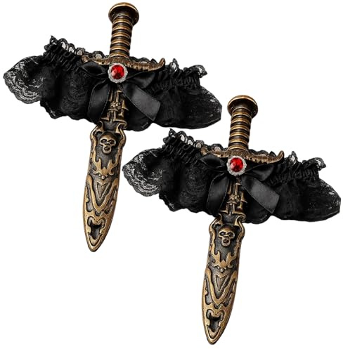 2 unidades de espada pirata, sable pirata con encaje, daga pirata, espada pirata para disfraz de pirata, disfraz de mujer, disfraz de pirata, para eventos temáticos de piratas, carnaval, cosplay