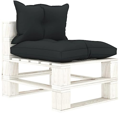 Runheo Garten-Paletten-Mittelsofa mit Kissen, Anthrazit, Kiefernholz, 60x67,5x60,8 cm, für Terrasse, Garten, Outdoor-Möbel Lounge-Sofa
