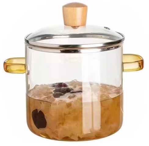 Porgeel Pentola in Vetro Pentola in Vetro da 2 3 Litri con Coperchio Zuppiera con Doppio Manico Trasparente borosilicato Alto con Coperchio per Pasta Latte Stufato caffè