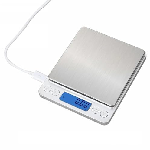 Bilancia da cucina digitale 3000 g/0,1 g con ricarica USB e 2 vassoi, mini bilancia tascabile for gioielli display LCD, for alimenti(USB Charge 3kg 0.1g)