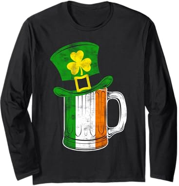 Chope à bière Irlandaise et Chapeau Shamrock Manche Longue
