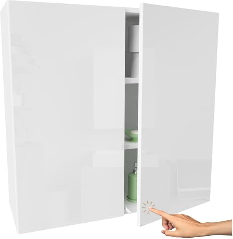 Miradu Badezimmerschrank hängend mit Push-to-Open-Fronten, Waschmaschinenschrank, badezimmerschränke, badschrank hängend, Waschbeckenunterschrank,wc Schrank, wandschrank (Weißer Hochglanz, 78x80x30)