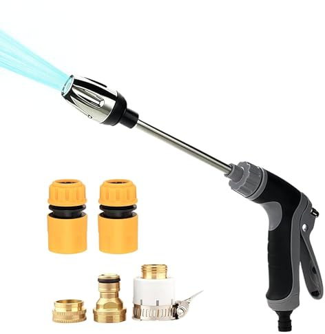 KLINNA 2026 Power Jet - Juego de manguera de jardín de alta presión con adaptador de latón, pistola de presión de agua, 3 modos de pulverización ajustables para limpieza de patio y lavado de coches