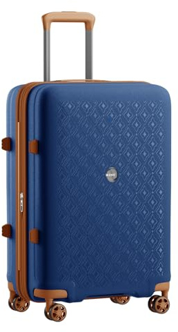Kono Expandable Large 28 Suitcase, Polypropylene Hard Shell Lightweight Check-in Luggage, Built-in Cup Holder, 4 Silent Wheels, TSA Lock for Business, Travel, Holiday(Navy/Brown)