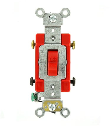 Leviton 20 Amp, 120/277 Volt, Toggle Double-Pole AC Quiet Switch, Extra Heavy Duty Grade, Self Grounding, Back and Side Wired, 1222-2R, Red