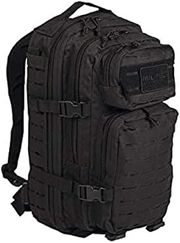Mil-Tec US Assault Pack Laser Cut Tagesrucksack (36L) • Taktischer Militär Rucksack mit Laser-Cut MOLLE-System • Outdoor Bundeswehr Rucksack,Wanderrucksack für Camping & Einsatz • Schwarz